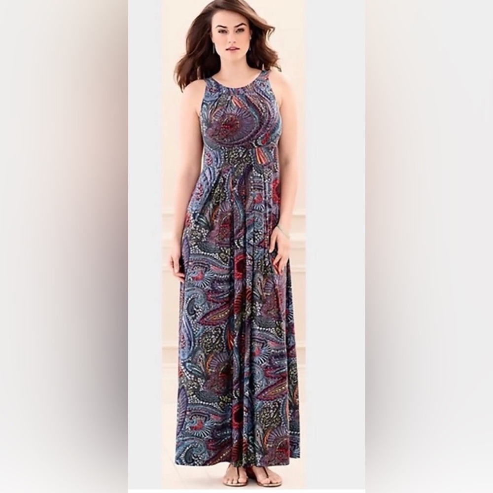 Soma Sleeveless Paisley Maxi Dress • Stretchy • Size L